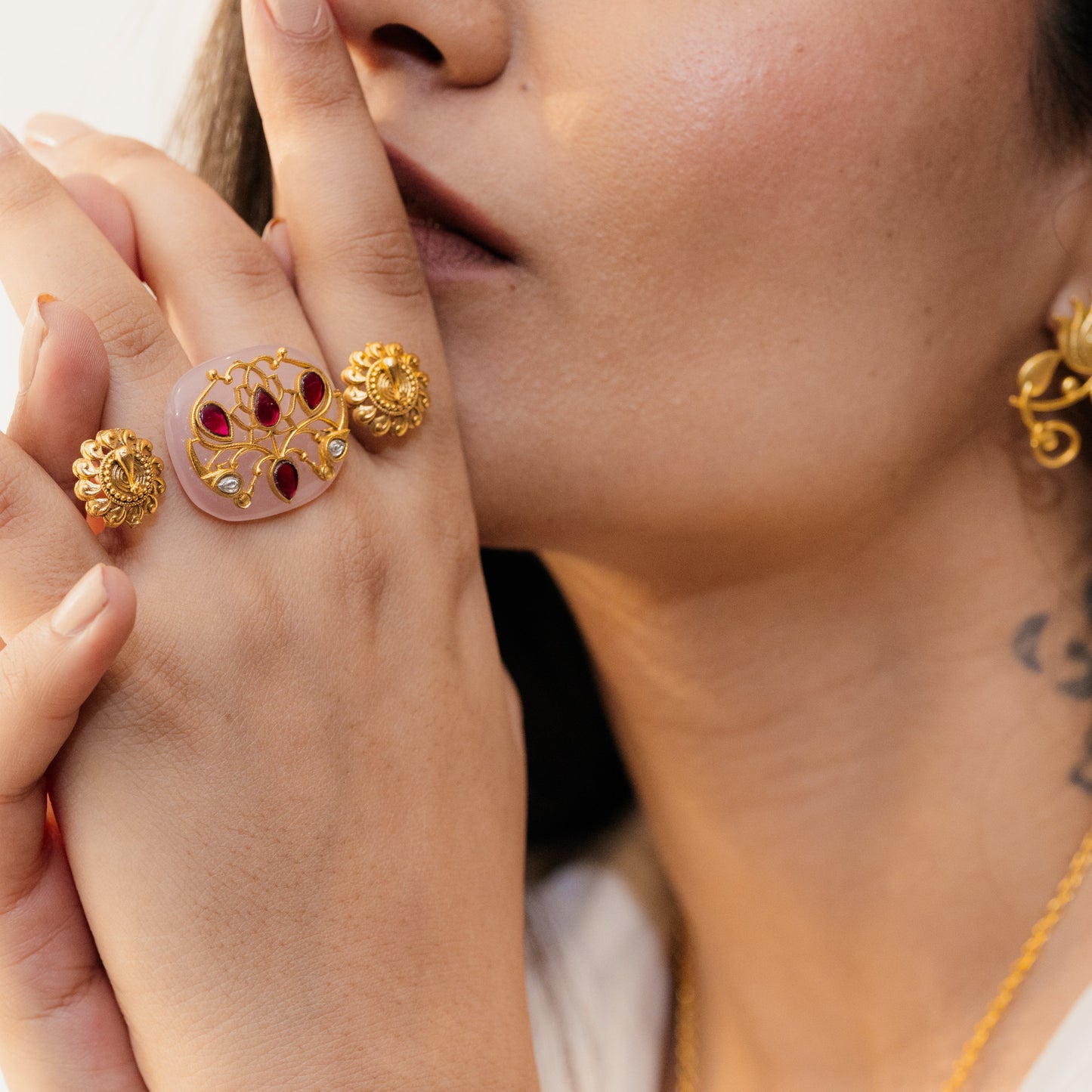 Pink Meena (Double Finger Ring)