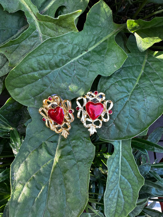 Vintage Red Heart Earrings