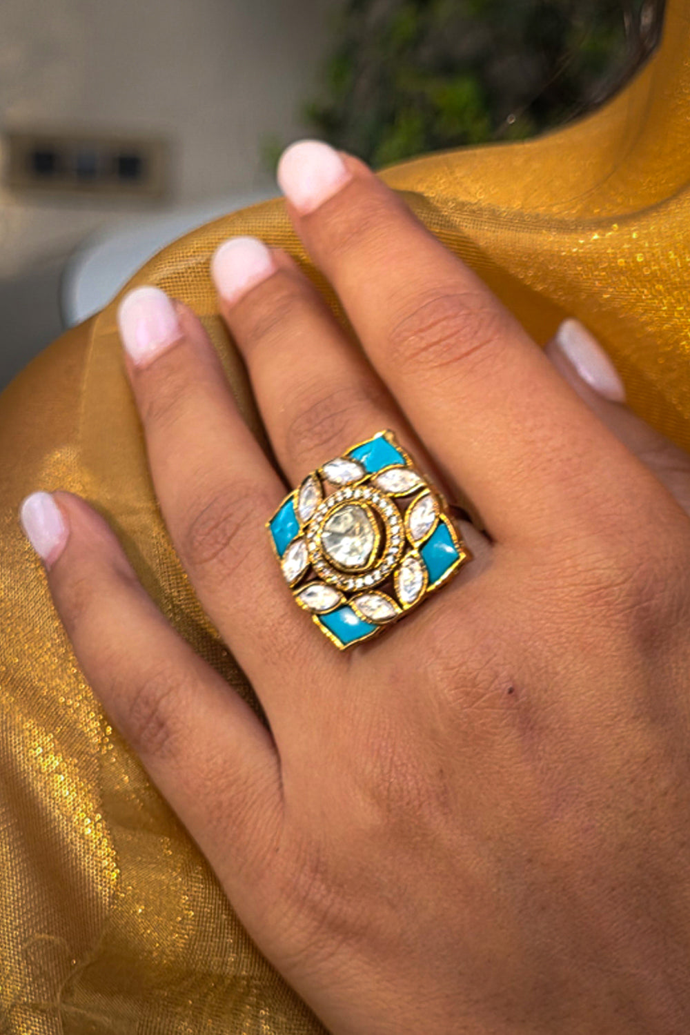 Turq Polki Ring