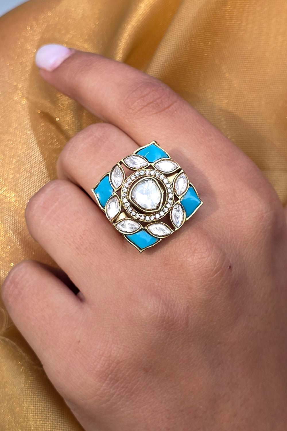 Turq Polki Ring