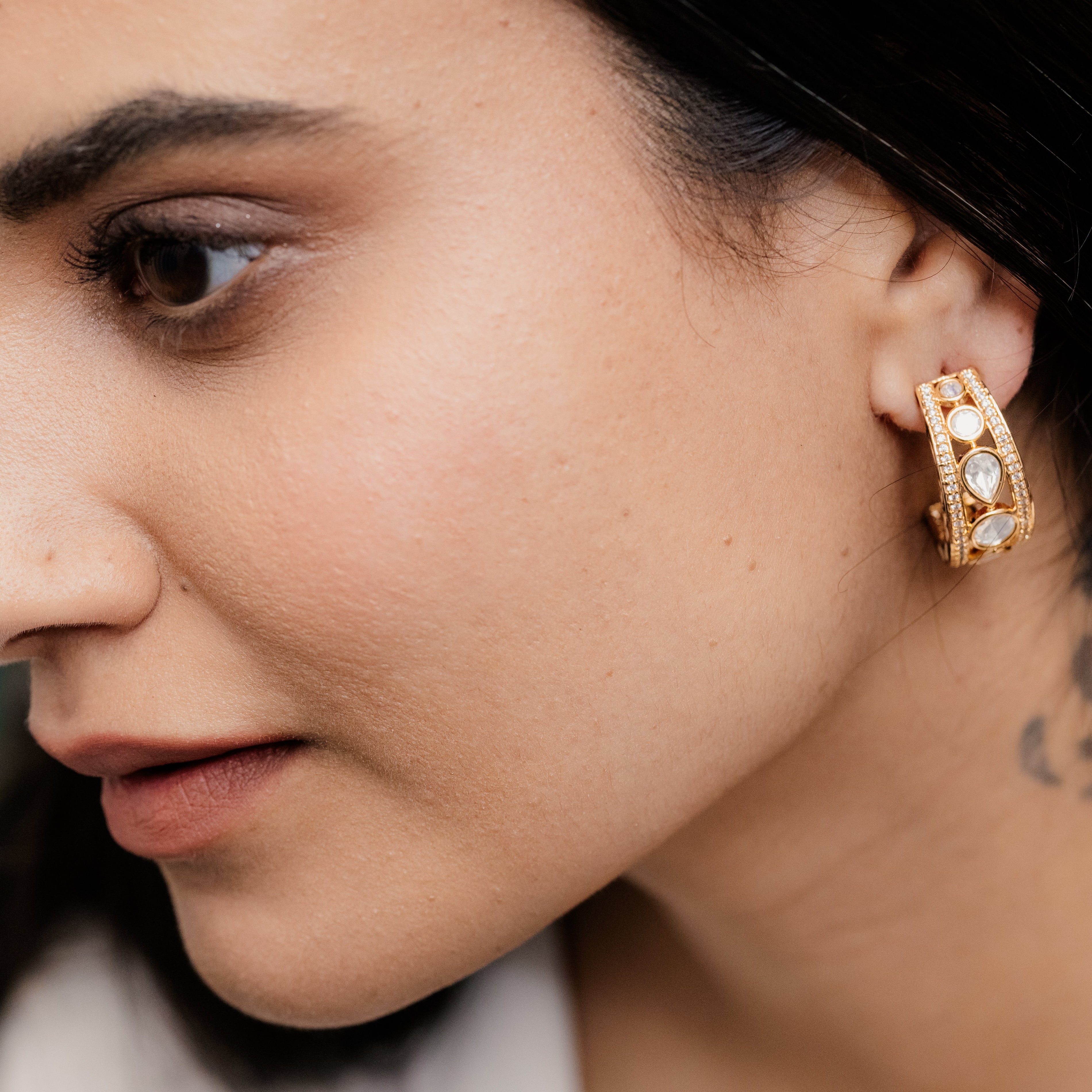 Meenakari Half Moon Hoops