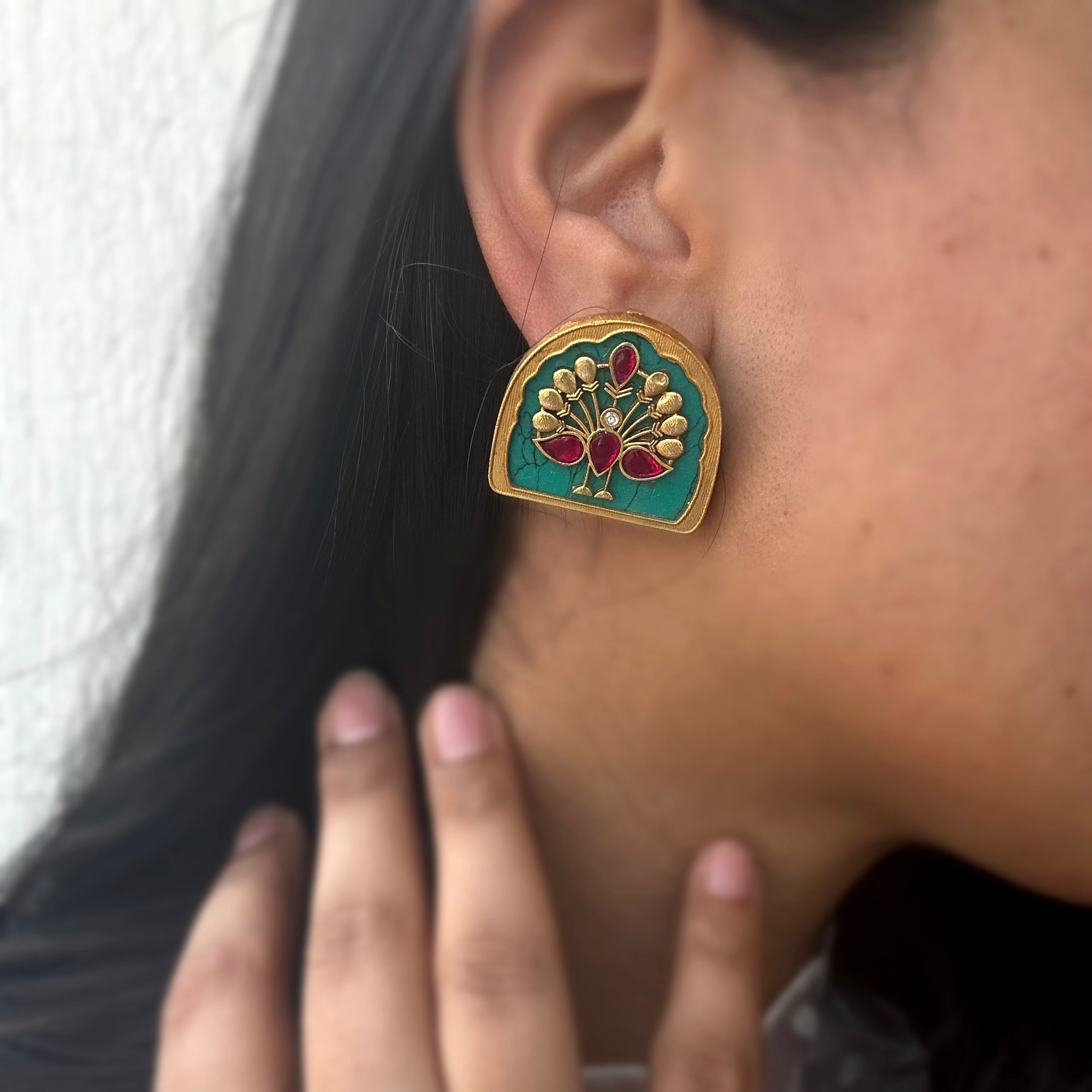 Mor Meenakari Studs