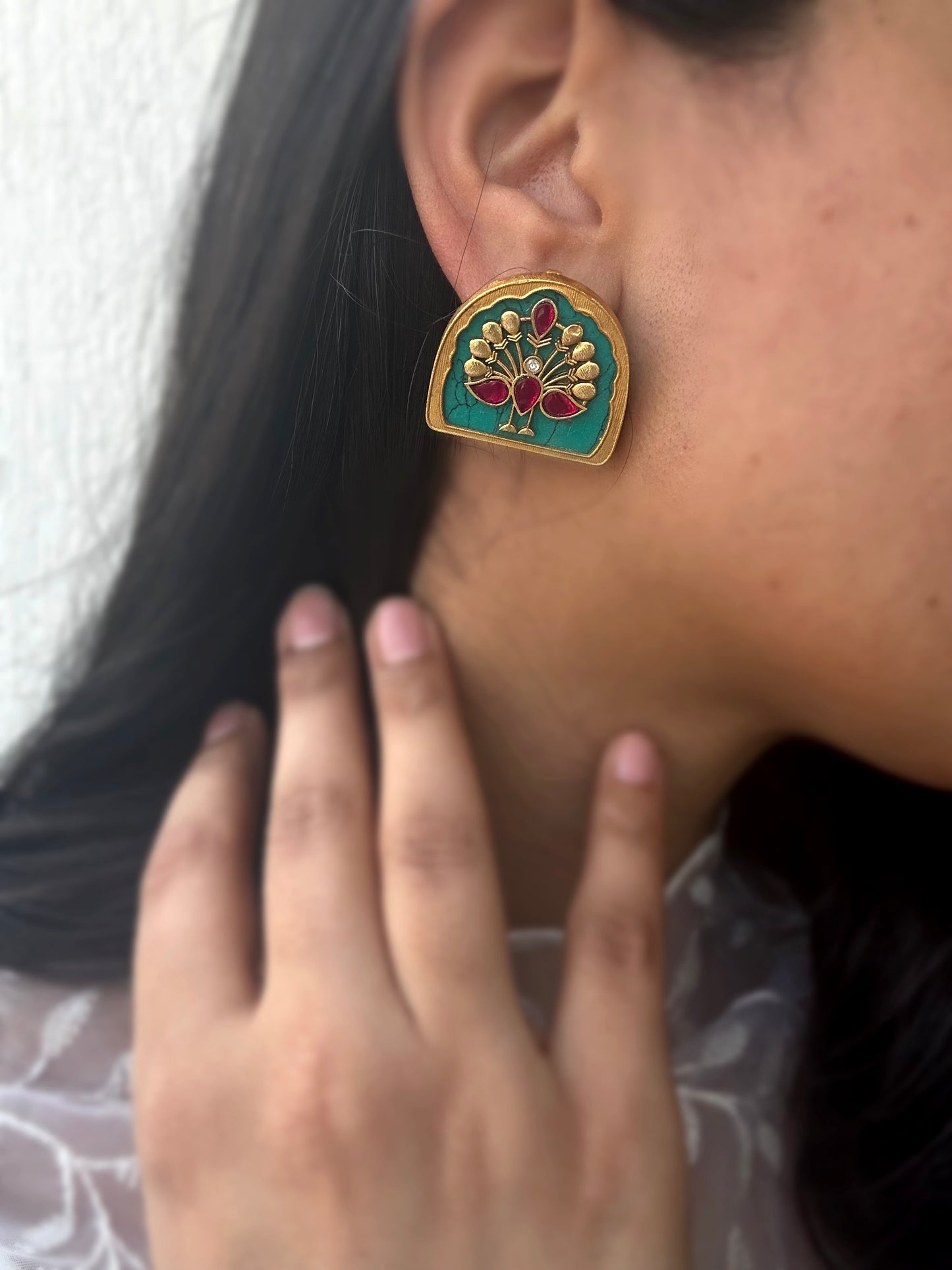 Mor Meenkari Studs